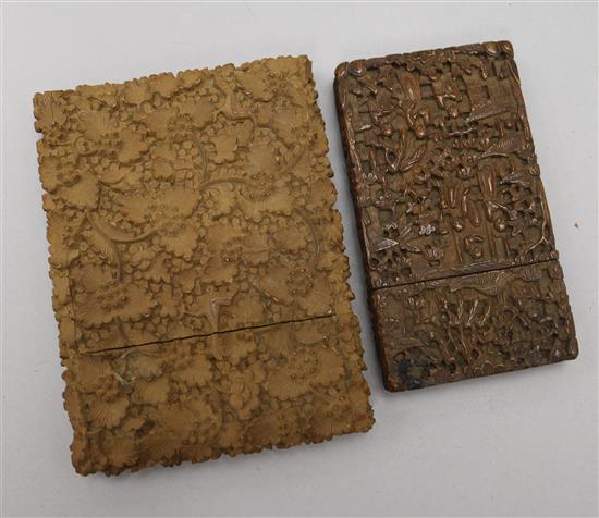 A Chinese export sandalwood card case and an Indian sandalwood card case